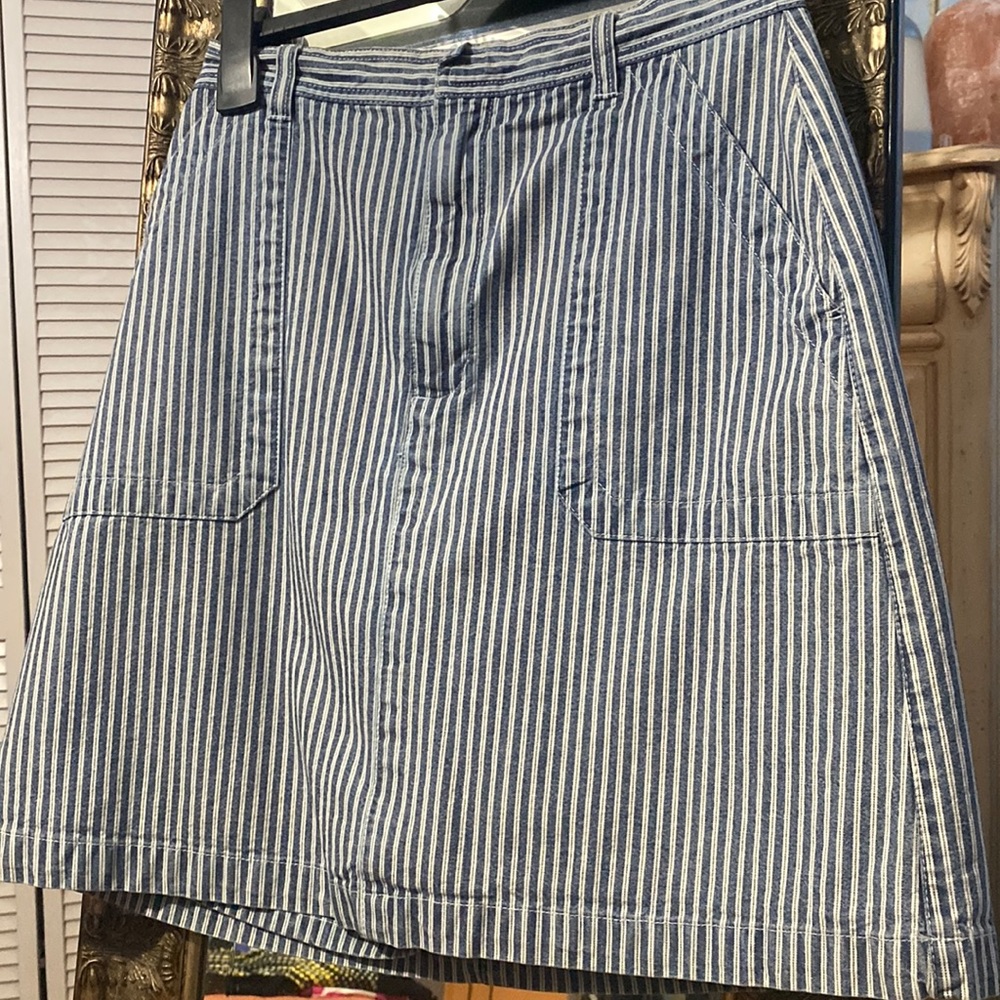Deep pocket denim color, striped Gloria Vanderbelt skirt made size 8